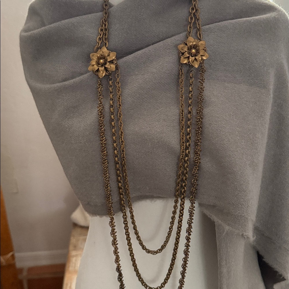 Sarah Cavender Metal Works Vintage Antique Gold 3-Strand Floral Necklace/Belt